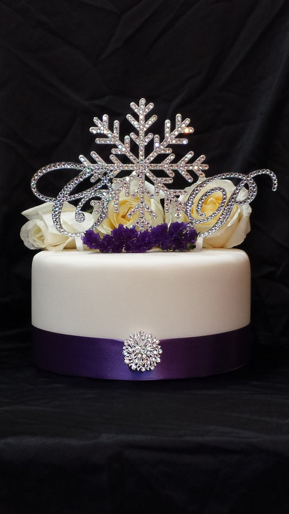 زفاف - Double Monogram Initial & Snowflake Swarvoski Crystal Cake Topper Letter A B C D E F G H I J K L M N O P Q R S T U V W X Y Z