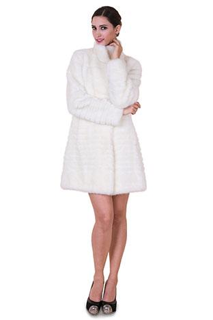 زفاف - Faux white mink fur with transverse shear women middle coat