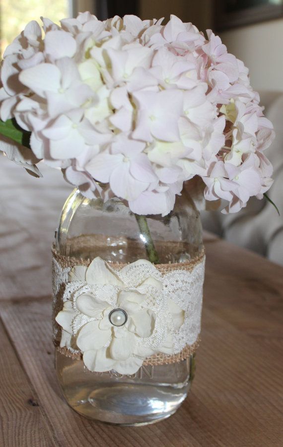 Wedding - Large Burlap Mason Jar/Vase