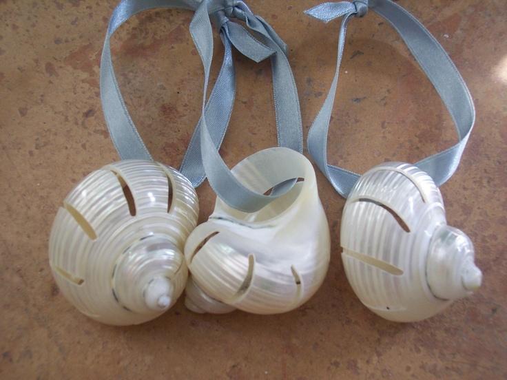 Hochzeit - Beach Wedding Decor Favors Gorgeous Polished Cut Sea Shell Ornaments For Weddings, Showers, Your Choice Of Ribbon Color