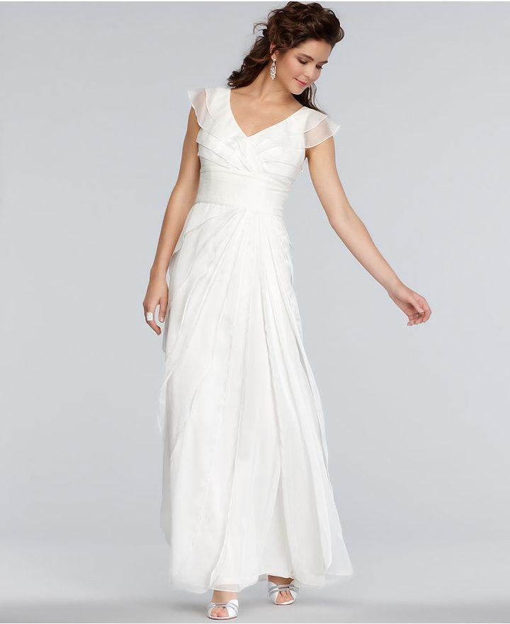 زفاف - Adrianna Papell Dress, Cap Sleeve Pleated Empire Waist Tiered Gown