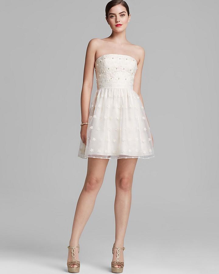 Hochzeit - Aidan Mattox Dress - Strapless Floral Embroidered Fit and Flare