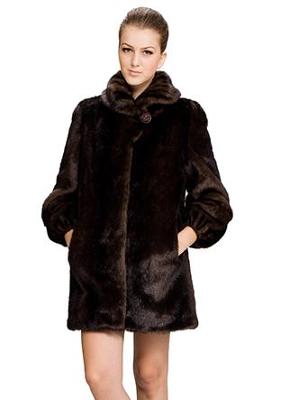 Wedding - Faux dark brown mink fur with fold collar women middle coat