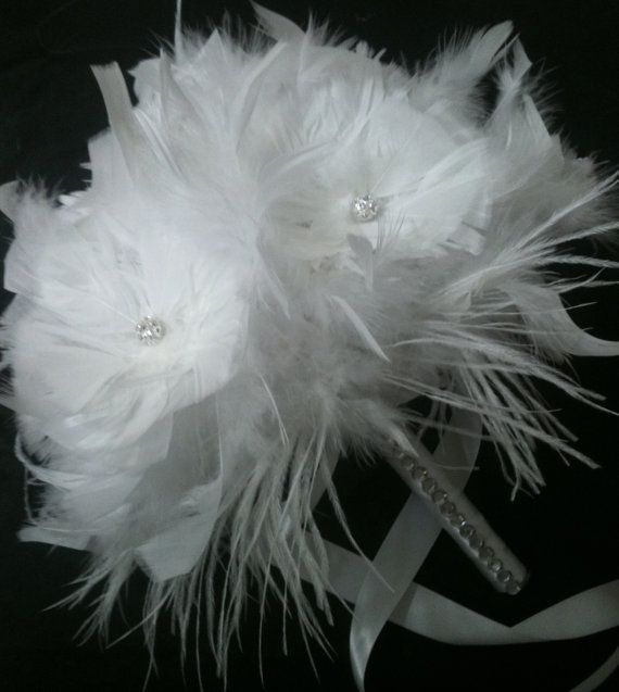 Wedding - Snow White Ostrich Feather Flowers BLING By KristinDangerDesigns