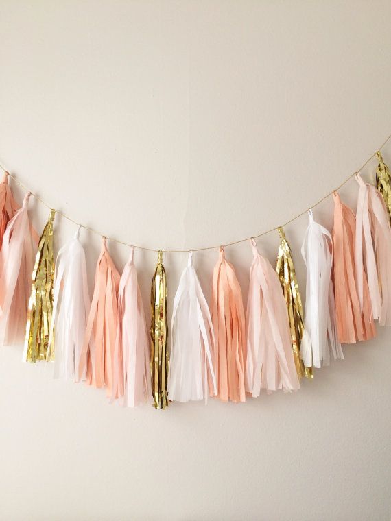 Свадьба - Peach, Blush And Gold Tassel Garland Banner - Party Decor, Wedding Decor, Birthday Party, Photo Backdrop, Baby Shower And Party Decoration