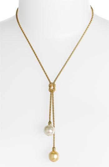 زفاف - Majorica 'Love Knot' 14mm Pearl Lariat Necklace