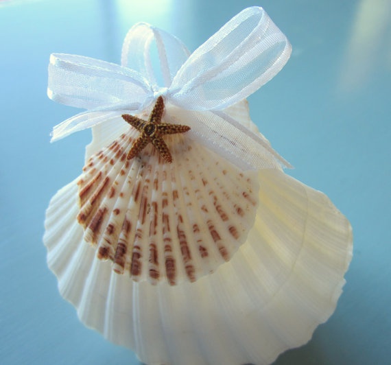 Wedding - Beach Decor Seashell Christmas Ornament - Nautical Scallop Shell Holiday Ornament