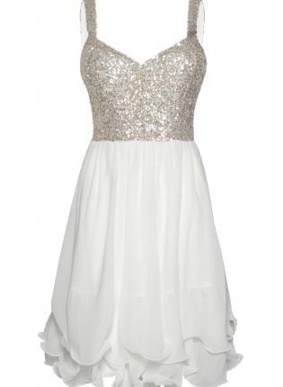 Hochzeit - White Skater Dress With Sequin Embellished Sleeveless Top