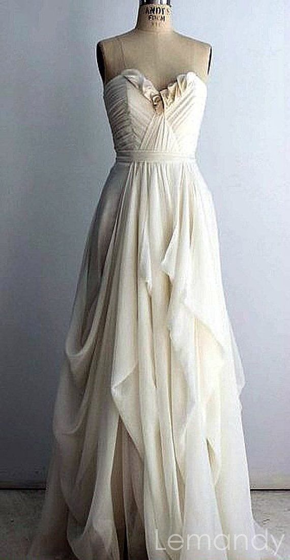 Hochzeit - Ivory Strapless Sweetheart A Line Chiffon Wedding Dress With Folds