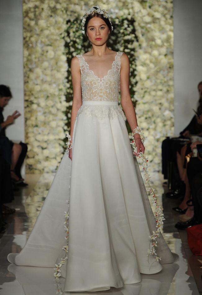 Hochzeit - Reem Acra Featured Sheer Crop Top Wedding Dresses And Full Embroidered Skirts For Fall 2015