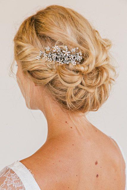 Mariage - FAITH Rhinestone Floral Comb- Bridal Comb, Veil Comb, Headpiece, Wedding