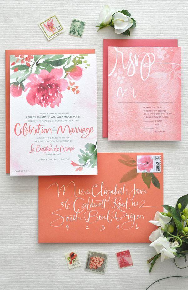 Hochzeit - Watercolor Calligraphy Wedding Invitations By Julie Song Ink