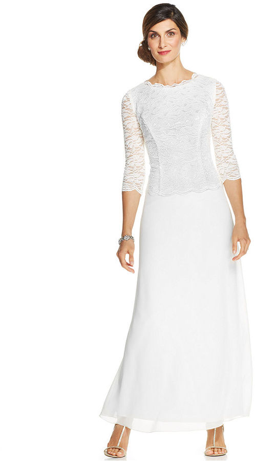 Wedding - Alex Evenings Three-Quarter-Sleeve Sequin-Lace Gown