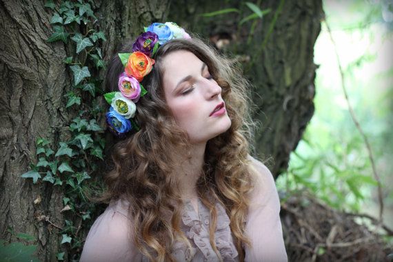 Hochzeit - Pastel Flower Peony Crown, Floral Hairband, Flower Garland, Lana Del Ray, Wedding Headpiece, Nature Inspired