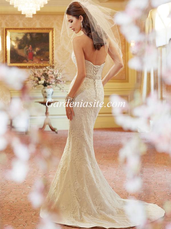 Mariage - Mermaid/Trumpet Sweetheart Court Train Appliques Shiny Crystals Sashes/Ribbons Charmeuse Wedding Dress 2014