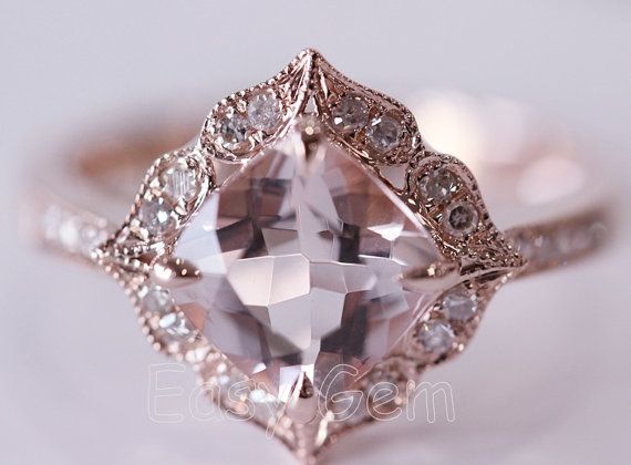 Hochzeit - NEW DESIGN!Vintage Morganite And Diamond Ring /Morganite Ring/Morganite Engagement Ring/mossanite Ring/morganite Band/morgaite Wedding Ring