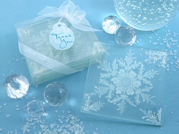 Wedding - Frosted Snowflake Glass Coasters