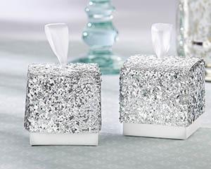 Wedding - Sparkle and Shine Silver Glitter Favor Box (Set of 24)