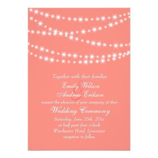 Wedding - Coral Twinkle Lights Wedding Invitation