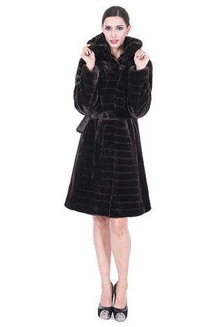Mariage - Faux strips dark coffee mink cashmere middle women coat
