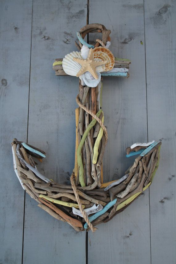 Wedding - Driftwood Anchor With Seashells