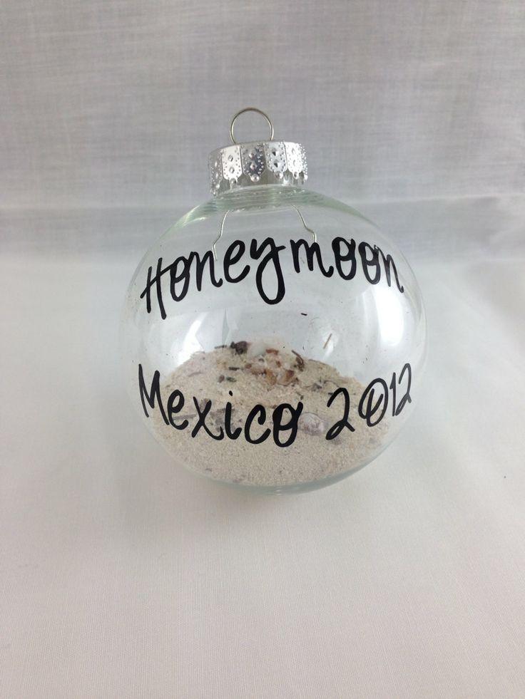 Hochzeit - Personalized Custom GLASS Honeymoon Keepsake Ornament, Wedding Gift
