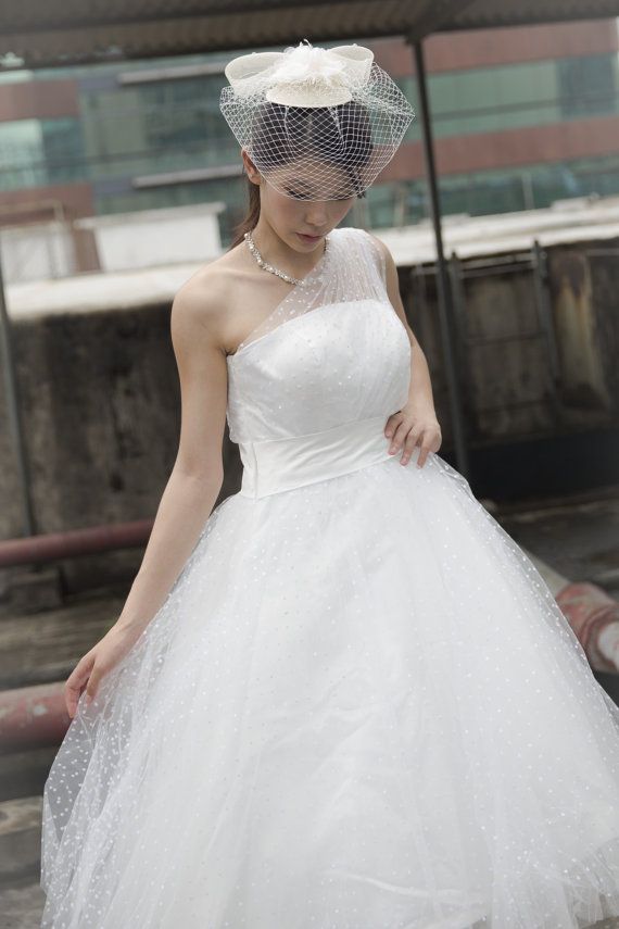 Hochzeit - Vintage Inspried POLKA DOTS Tea Length Wedding Dress--Make To Measurement