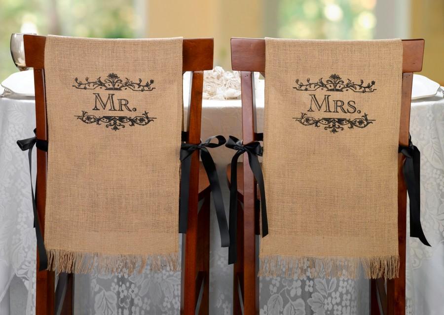 Wedding - Mr. and Mrs. Burlap Chair Covers