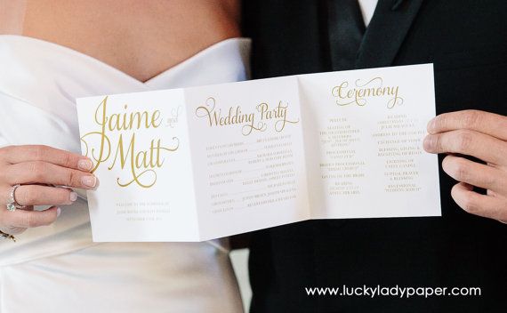 Свадьба - Glam Hand Lettered Calligraphy Shimmer Wedding Program By Luckyladypaper