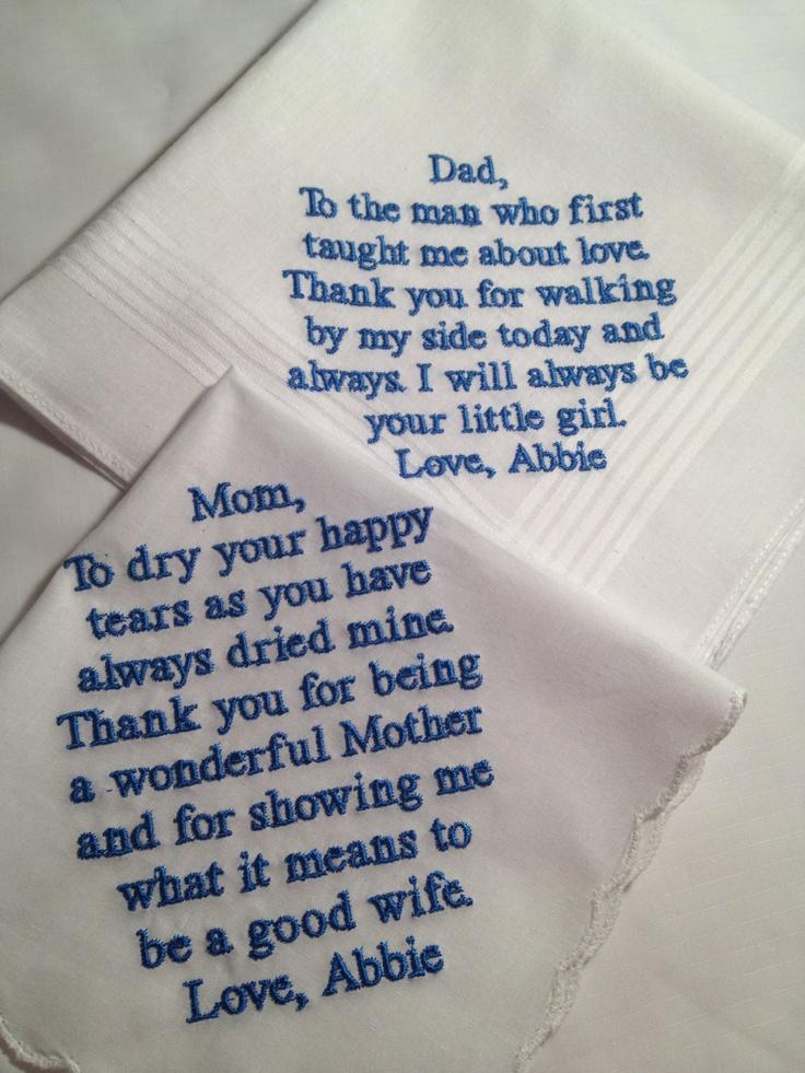 Hochzeit - Set Of Two Personalized WEDDING HANKIE'S Mother & Father Of The Bride Gifts Hankerchief - Hankies