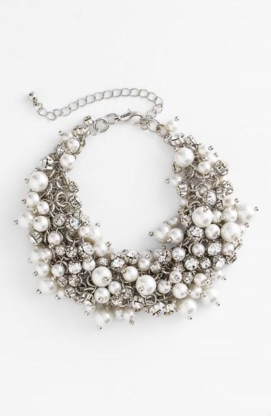 زفاف - Nina 'Peony' Glass Pearl & Crystal Cluster Bracelet