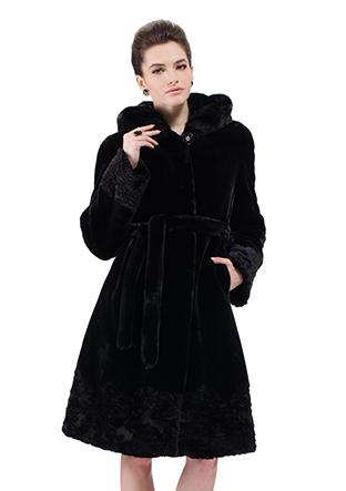 زفاف - Faux black mink cashmere with mink fur hat women long coat