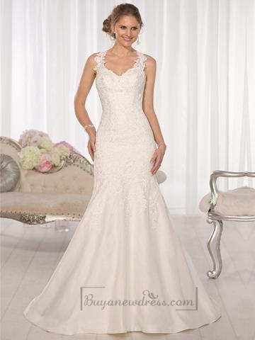Mariage - Straps Fit and Flare Sweetheart Lace Wedding Dresses with Low Open Back