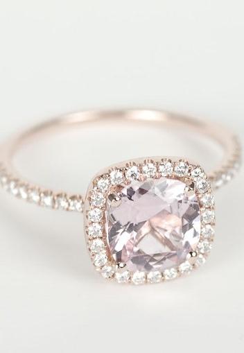 زفاف - Certified Peach Pink Cushion Sapphire Diamond Halo Engagement Ring 14K Rose Gold