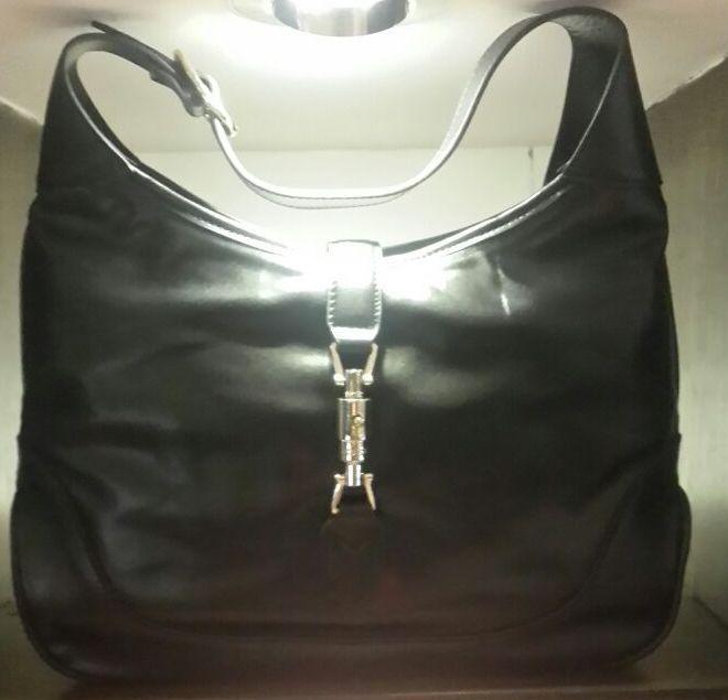 Hochzeit - GUCCI Jackie Soft Black Leather Hobo Shoulder Bag