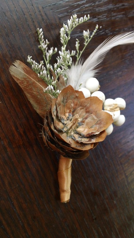 زفاف - All Natural Winter Pine Cone Flower Boutonniere Corsage