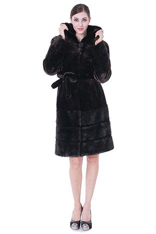 Wedding - Faux black mink cashmere with mink fur hem women middle coat