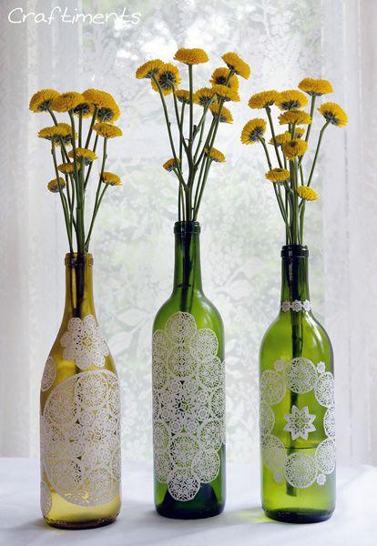 Wedding - Adding Paper Doilies To Bottles.