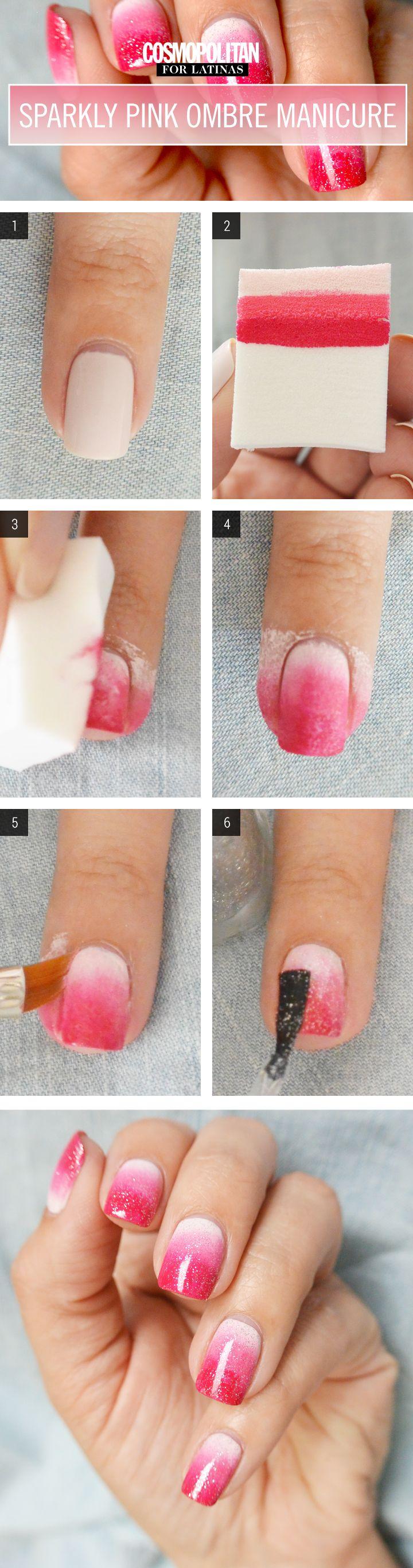 Hochzeit - Nail Art How-To: Sparkly Pink Ombre Manicure