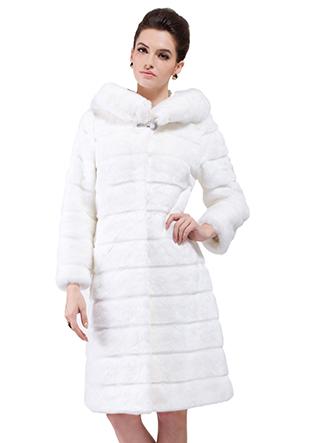 زفاف - Faux white rabbit cashmere long fur coat