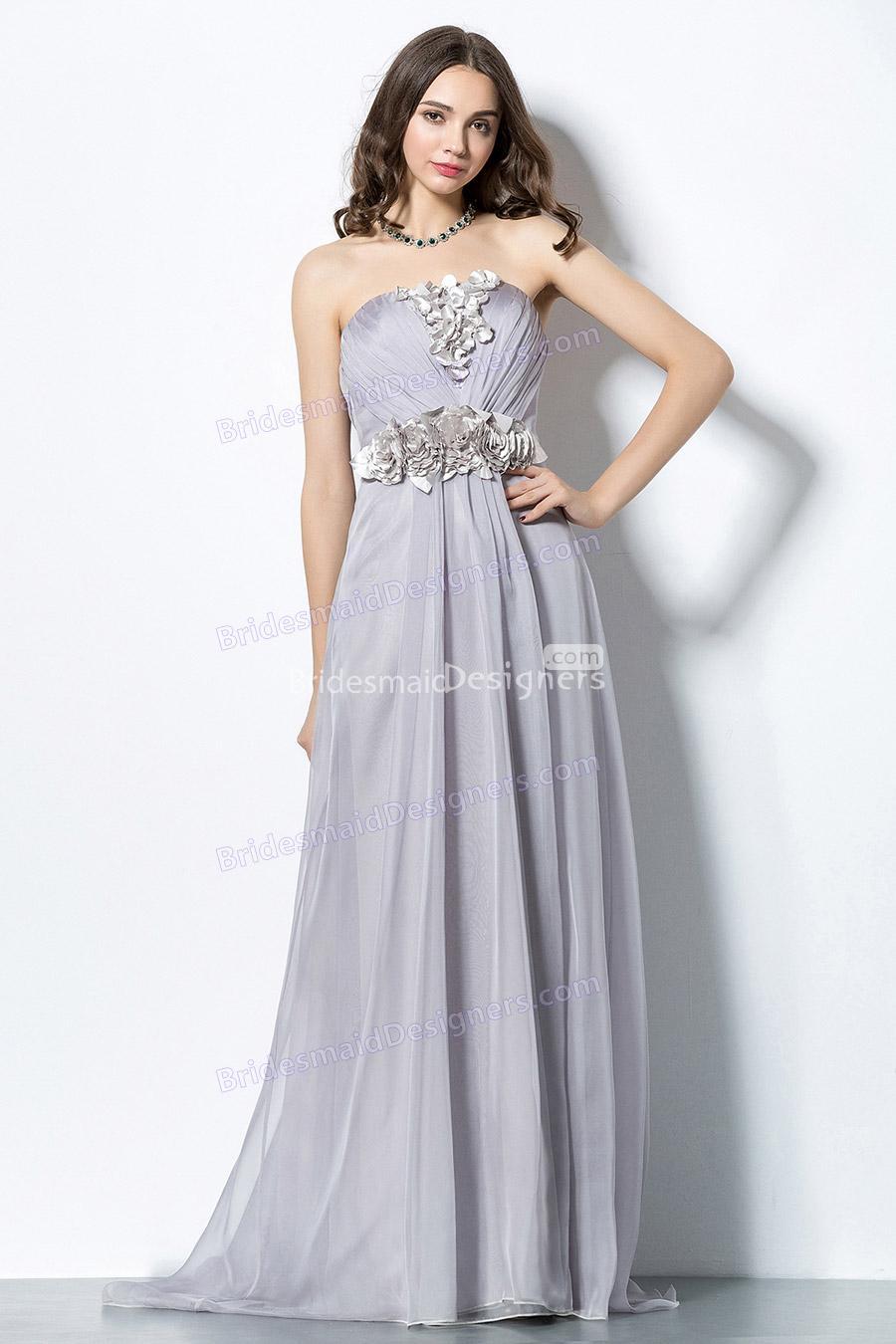 Mariage - Strapless Grey Flowers Floor Length Grey Bridesmaid Dress