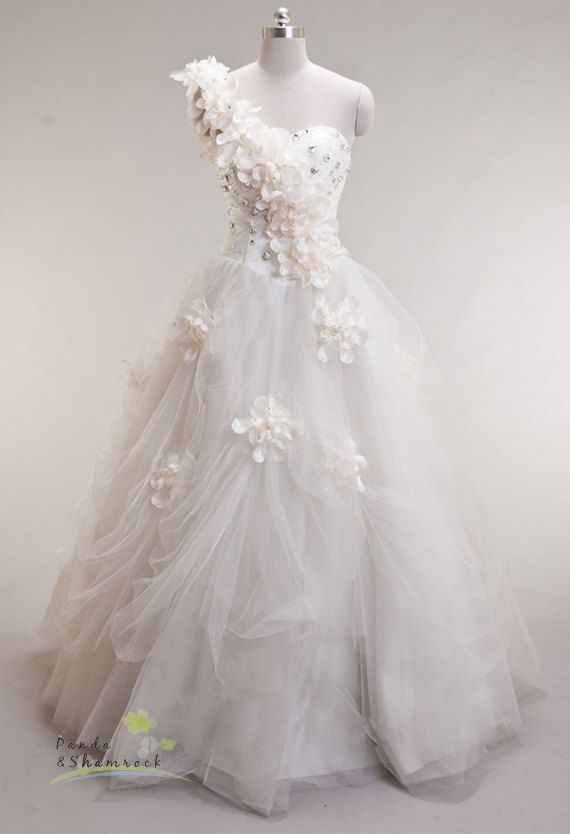Свадьба - Rammie/bridal Dress/wedding Gown/custom Made/all Size/one Shoulder/fullness/handmade Flowers