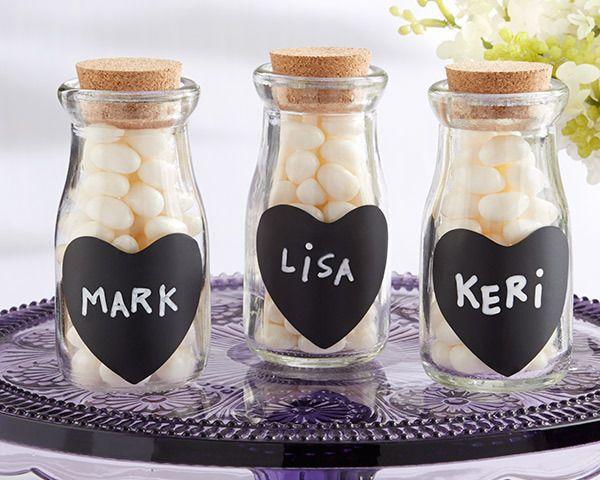 Mariage - Vintage Milk Bottles With Chalk Heart Labels (Set Of 12)