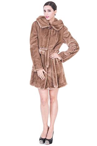 Wedding - Hanna/luxury faux light coffee mink fur with ruby button middle women coat