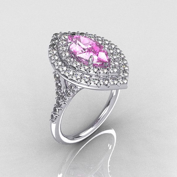 Mariage - Soleste Style Bridal 10K White Gold 1.0 Carat Marquise Light Pink Sapphire Diamond Engagement Ring R117-10WGDLPS