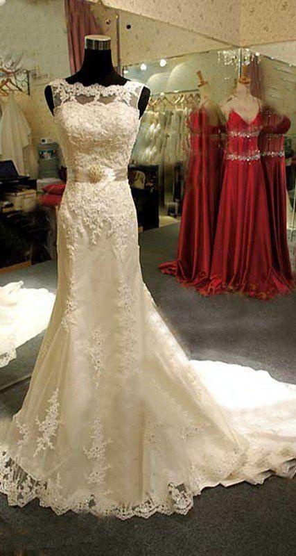 Wedding - Ivory Lace Wedding Dress,Bridal Trumpet Mermaid Wedding Dress,Court Train Wedding Dress