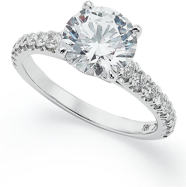 زفاف - X3 Certified Diamond Pave Solitaire Engagement Ring in 18k White Gold (2-1/2 ct. t.w.)