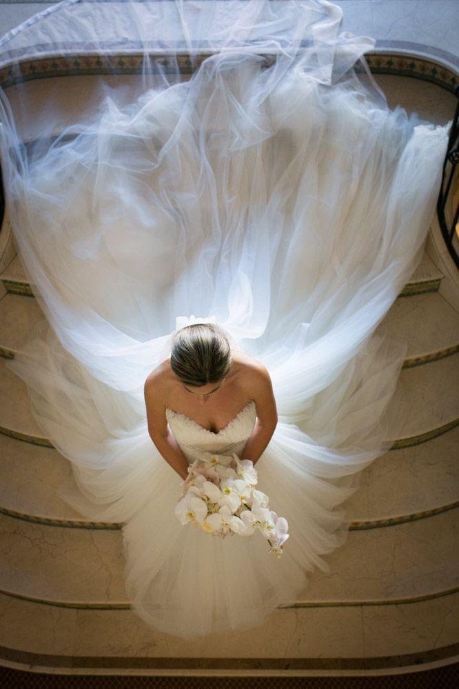 زفاف - Beautiful Bride Photo! Love The Tulle Train And Long Veil.