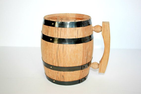 زفاف - Oak Bourbon Barrel Mug ~ Black Steel Hoops ~ 2 Sizes