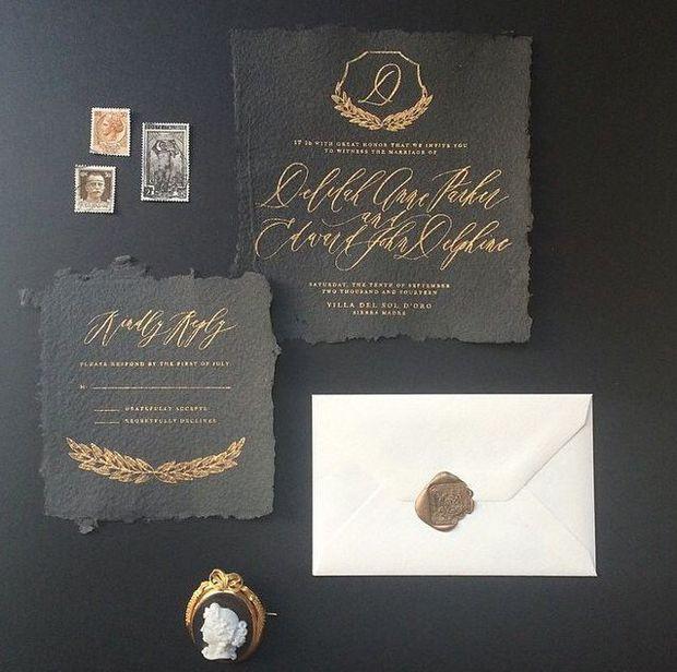 Hochzeit - Antique Gold & Black Ink Wedding Inspiration
